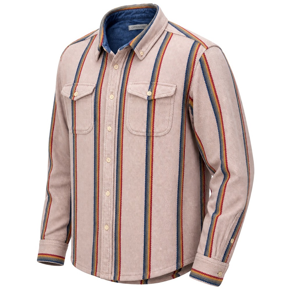 Outerknown Blanket Shirt Men L Wheat Rainbow Stripe Heavy Organic Cotton LS